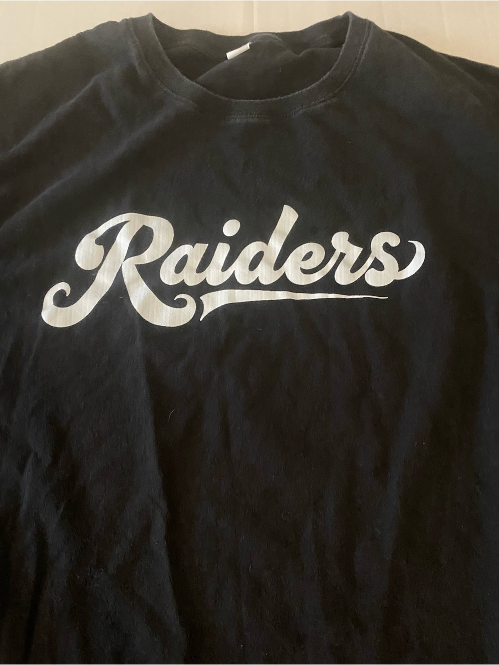 Raiders Black Mens T-Shirt with White Script Logo XXL Las Vegas Oakland